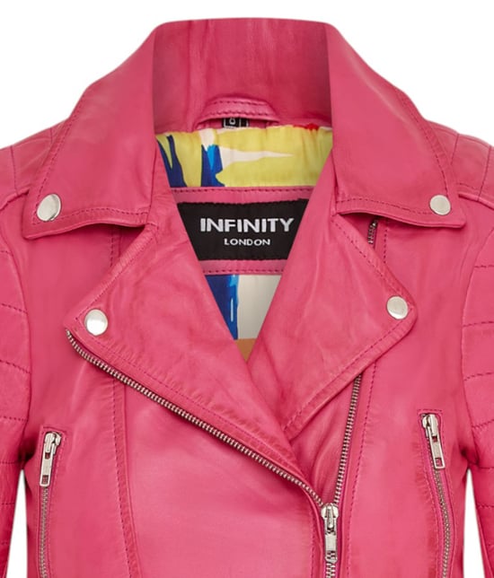 Chaqueta biker corta de cuero Brando para mujer, color rosa fucsia - Bellville - Image 6
