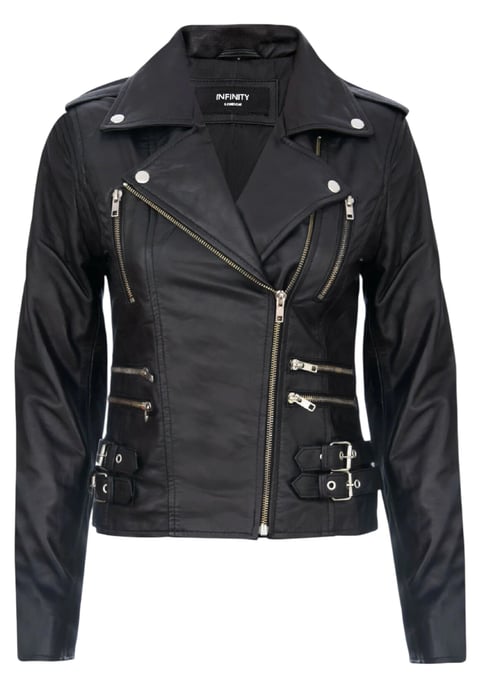 Chaqueta motera Brando de cuero negro para mujer - Constantia - Image 2