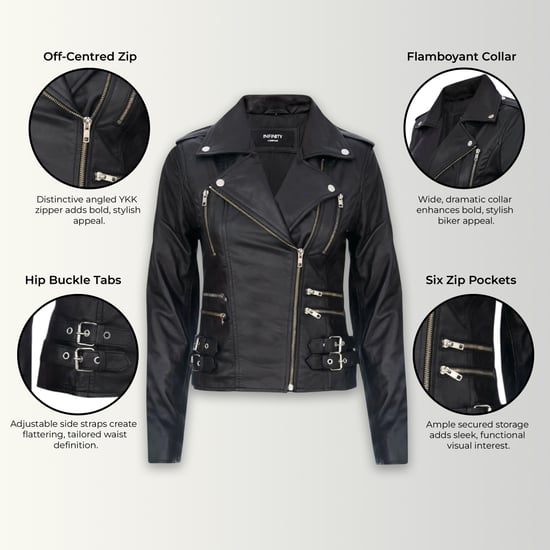 Chaqueta motera Brando de cuero negro para mujer - Constantia - Image 3