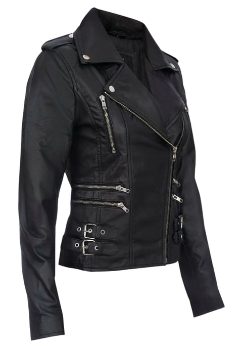 Chaqueta motera Brando de cuero negro para mujer - Constantia - Image 4