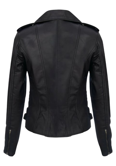Chaqueta motera Brando de cuero negro para mujer - Constantia - Image 5