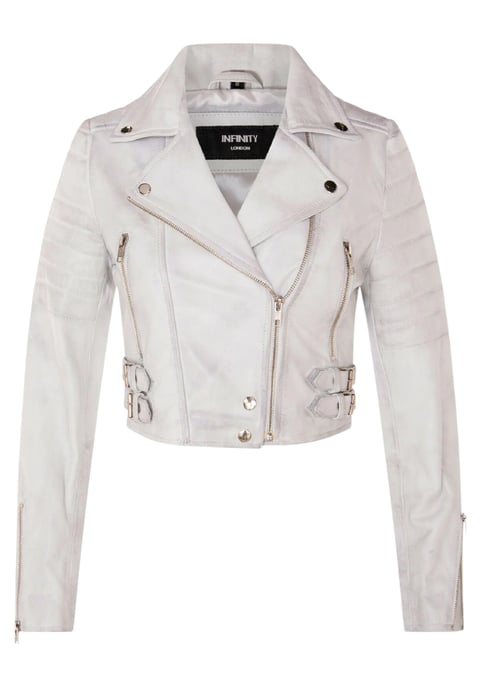 Chaqueta biker de cuero Brando corta blanca para mujer - Bellville - Image 2