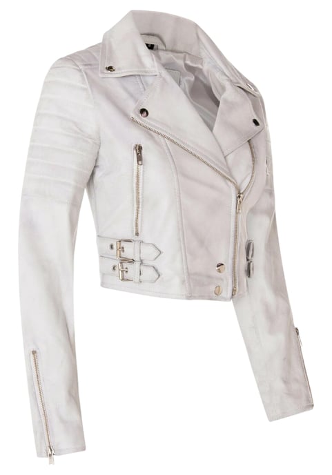Chaqueta biker de cuero Brando corta blanca para mujer - Bellville - Image 4