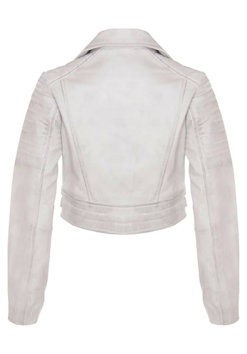 Chaqueta biker de cuero Brando corta blanca para mujer - Bellville - Image 5