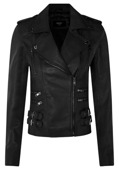 Chaqueta motera Brando de cuero negro mate para mujer - Constantia - Image 2
