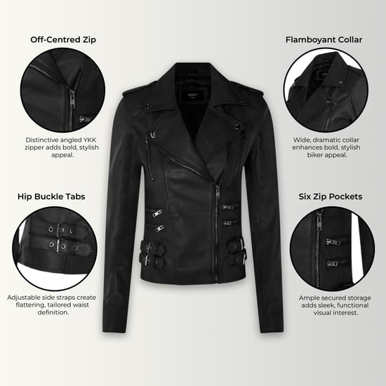 Chaqueta motera Brando de cuero negro mate para mujer - Constantia - Image 3