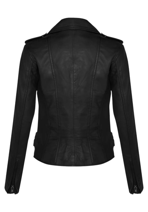 Chaqueta motera Brando de cuero negro mate para mujer - Constantia - Image 5