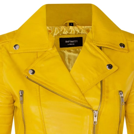 Chaqueta motera de cuero Brando corta amarilla para mujer - Durban - Image 6