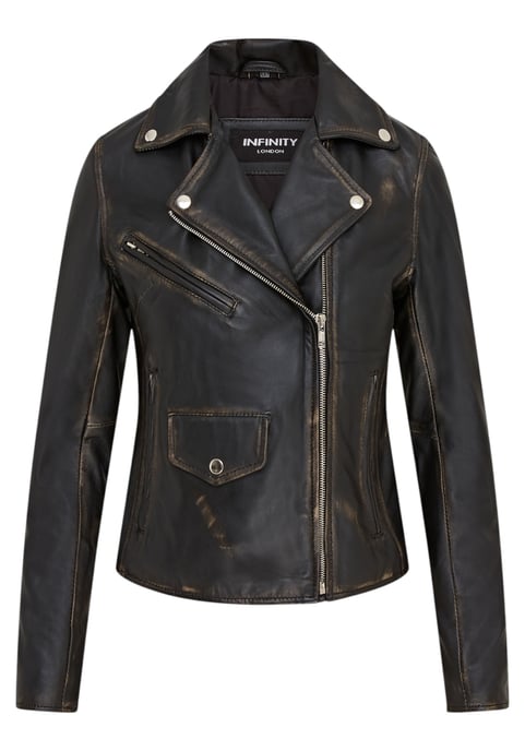 Chaqueta de cuero estilo motero Brando clásica negra vintage para mujer - Broome - Image 1