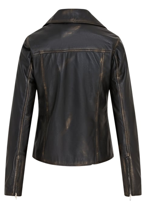 Chaqueta de cuero estilo motero Brando clásica negra vintage para mujer - Broome - Image 4