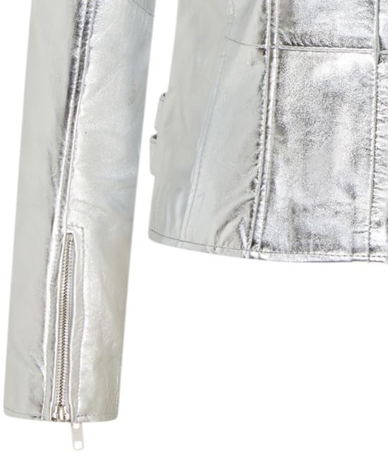 Chaqueta motera de cuero plateada Brando para mujer - Loddon - Image 6