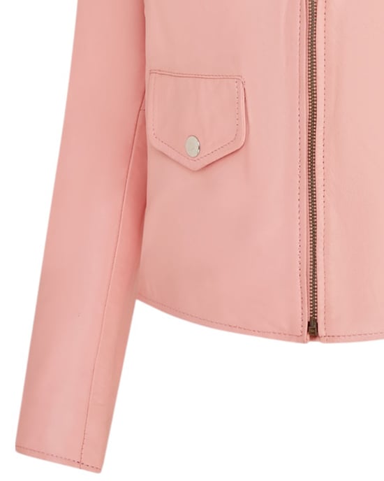 Chaqueta motera clásica de cuero Brando en rosa bebé para mujer - Broome - Image 6