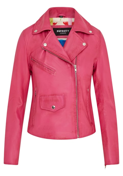 Chaqueta de cuero motera clásica Brando para mujer, color rosa fucsia - Soweto - Image 2
