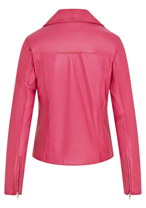 Chaqueta de cuero motera clásica Brando para mujer, color rosa fucsia - Soweto - Image 5