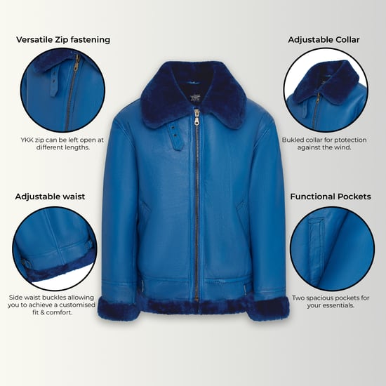 Chaqueta de aviador de piel de oveja azul B3 Bomber RAF para hombre - Sibasa - Image 3