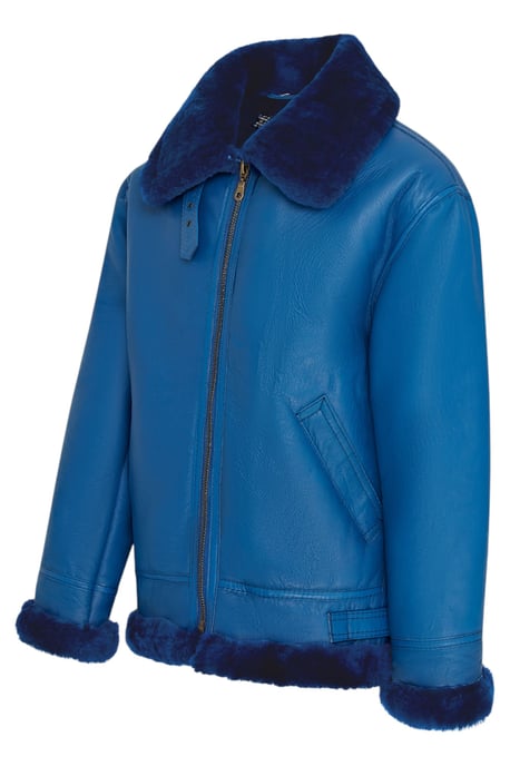 Chaqueta de aviador de piel de oveja azul B3 Bomber RAF para hombre - Sibasa - Image 4
