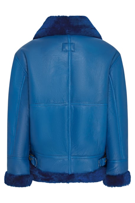 Chaqueta de aviador de piel de oveja azul B3 Bomber RAF para hombre - Sibasa - Image 5