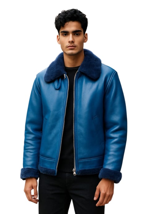 Chaqueta de aviador de piel de oveja azul B3 Bomber RAF para hombre - Worcester - Image 1
