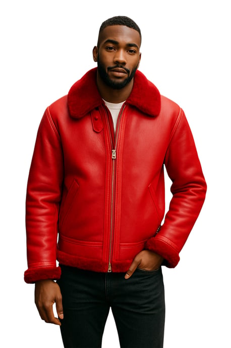 Chaqueta de aviador de piel de oveja roja B3 Bomber RAF para hombre - Worcester - Image 1