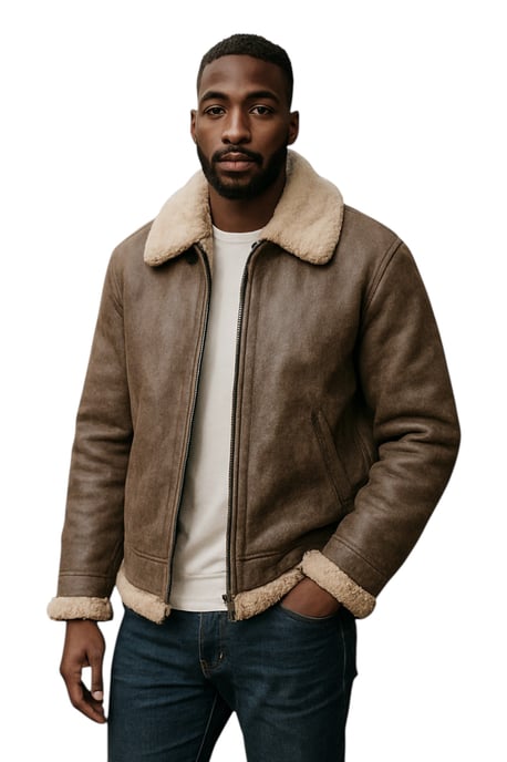 Chaqueta de aviador de piel de oveja B3 gris de la Segunda Guerra Mundial para hombre - Paarl - Image 1