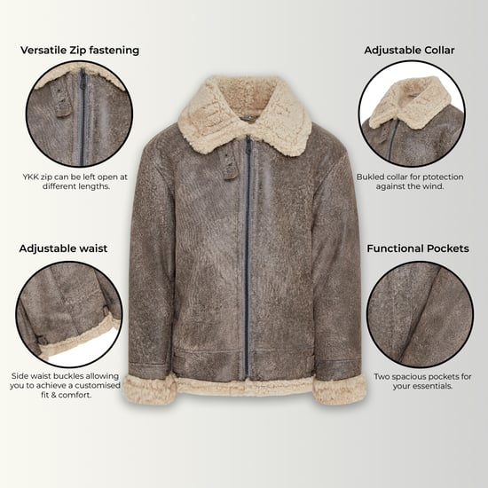 Chaqueta de aviador de piel de oveja B3 gris de la Segunda Guerra Mundial para hombre - Paarl - Image 3