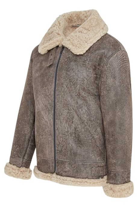 Chaqueta de aviador de piel de oveja B3 gris de la Segunda Guerra Mundial para hombre - Paarl - Image 4