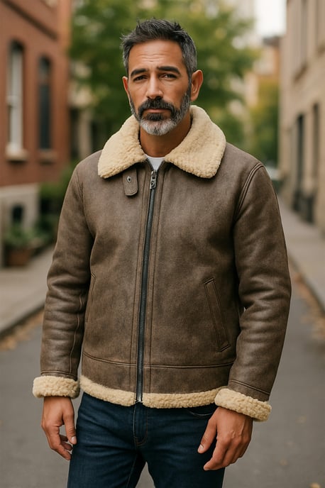 Chaqueta de aviador de piel de oveja B3 gris de la Segunda Guerra Mundial para hombre - Seshego - Image 1