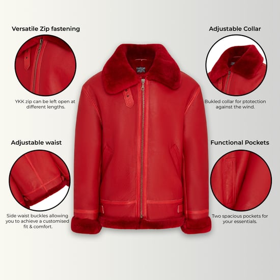 Chaqueta de aviador de piel de oveja roja B3 Bomber RAF para hombre - Sibasa - Image 3