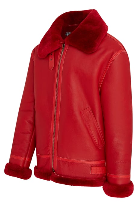 Chaqueta de aviador de piel de oveja roja B3 Bomber RAF para hombre - Sibasa - Image 4