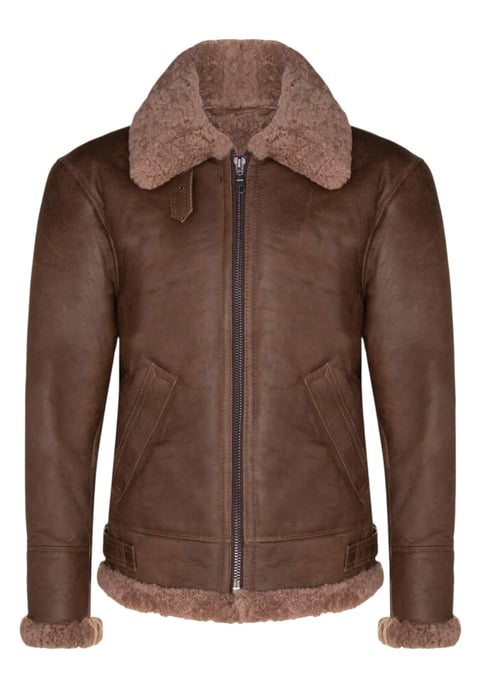 Chaqueta de aviador de piel de oveja B3 marrón de la Segunda Guerra Mundial para hombre - Paarl - Image 2