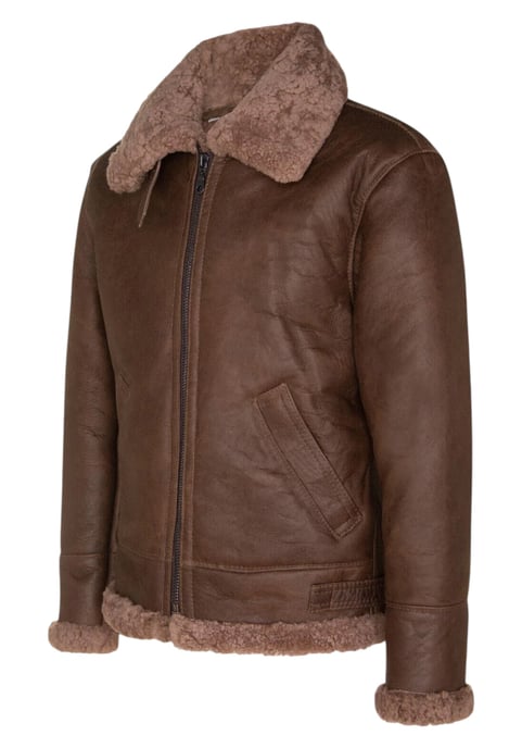 Chaqueta de aviador de piel de oveja B3 marrón de la Segunda Guerra Mundial para hombre - Paarl - Image 4