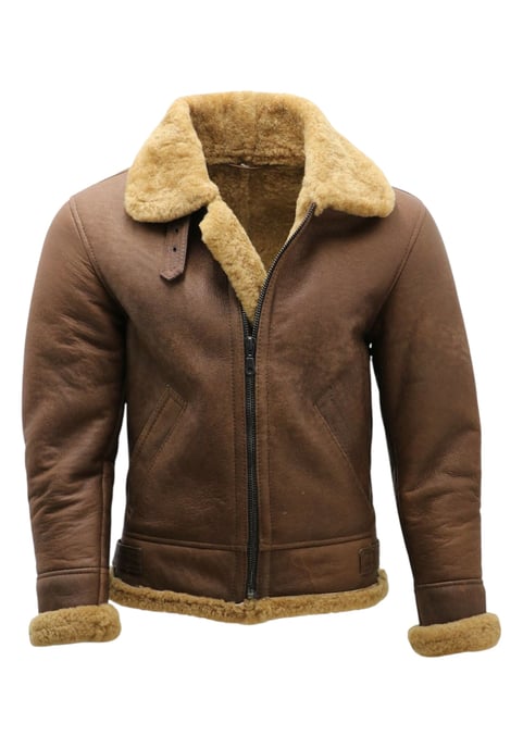 Chaqueta de aviador de piel de oveja B3 de la Segunda Guerra Mundial para hombre, color marrón jengibre - Paarl - Image 2