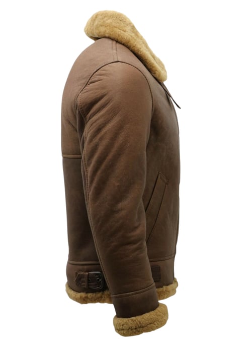 Chaqueta de aviador de piel de oveja B3 de la Segunda Guerra Mundial para hombre, color marrón jengibre - Paarl - Image 5