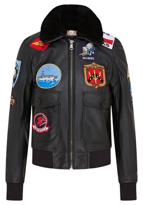 Chaqueta bomber de cuero negra A2 Top Gun para mujer - Primavera - Image 2