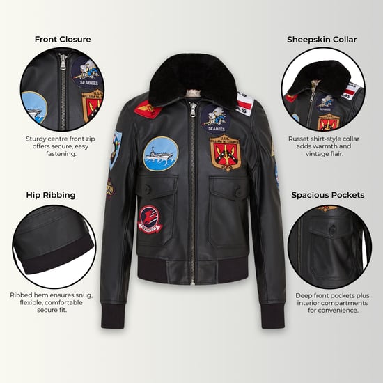 Chaqueta bomber de cuero negra A2 Top Gun para mujer - Primavera - Image 3