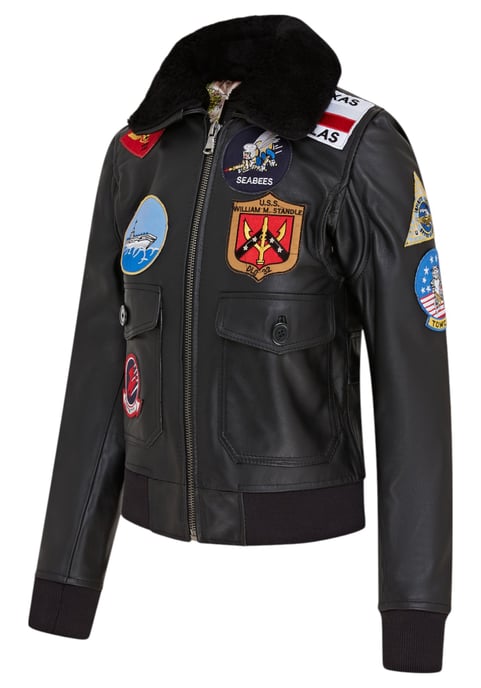 Chaqueta bomber de cuero negra A2 Top Gun para mujer - Primavera - Image 4