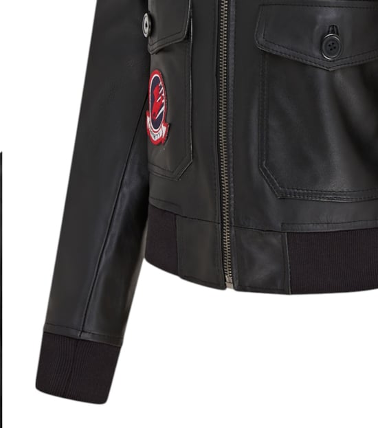 Chaqueta bomber de cuero negra A2 Top Gun para mujer - Sunbury - Image 6