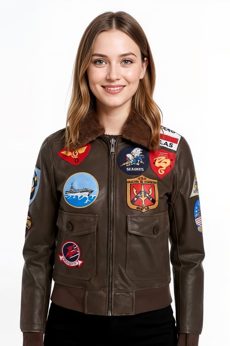 Chaqueta bomber de cuero negra A2 Top Gun para mujer - Kimberley - Image 1