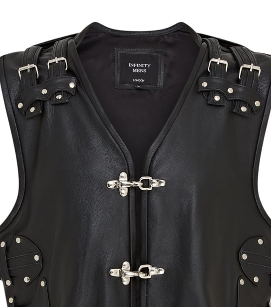Chaleco de cuero negro estilo motero para hombre con hebillas metálicas - Pinetown - Image 6