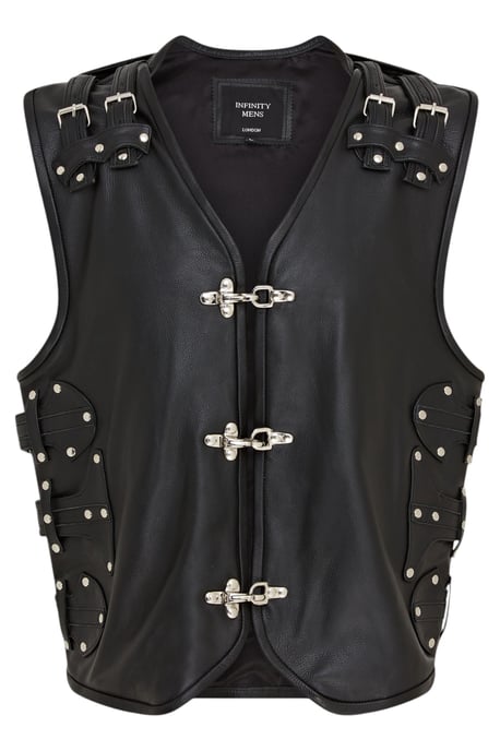Chaleco de cuero negro estilo motero para hombre con hebillas metálicas - Coolgardie - Image 1