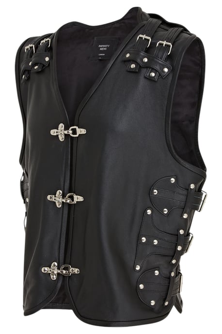 Chaleco de cuero negro estilo motero para hombre con hebillas metálicas - Coolgardie - Image 3