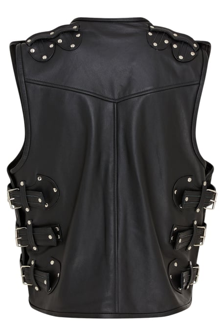 Chaleco de cuero negro estilo motero para hombre con hebillas metálicas - Coolgardie - Image 4