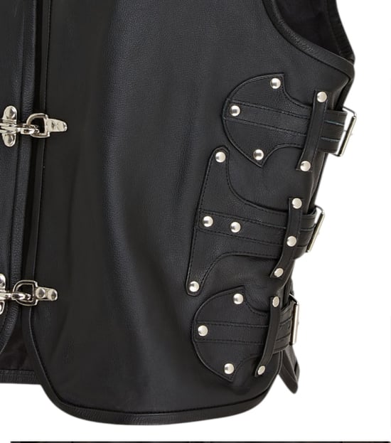 Chaleco de cuero negro estilo motero para hombre con hebillas metálicas - Coolgardie - Image 6
