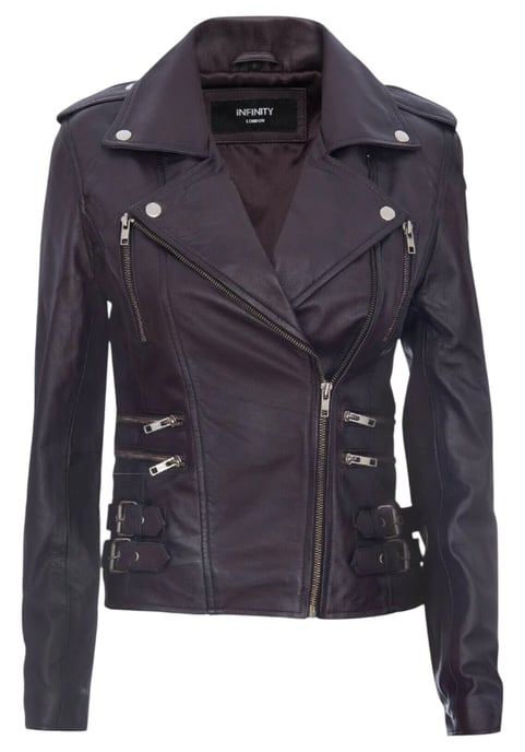 Chaqueta motera de cuero morada Brando para mujer - Constantia - Image 2