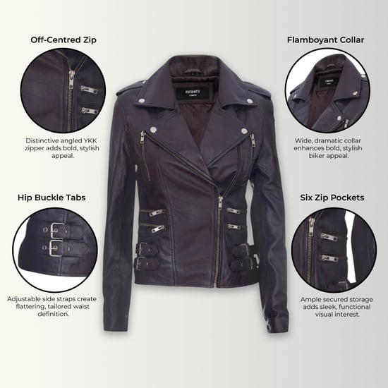 Chaqueta motera de cuero morada Brando para mujer - Constantia - Image 3