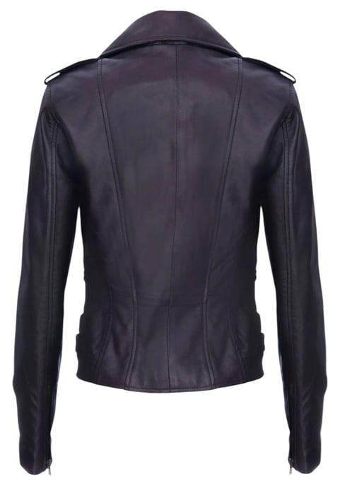 Chaqueta motera de cuero morada Brando para mujer - Constantia - Image 5