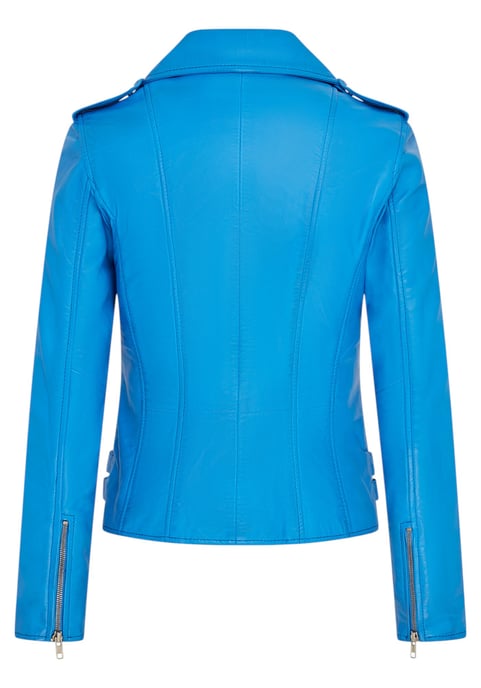 Chaqueta motera de cuero azul Brando para mujer - Constantia - Image 5