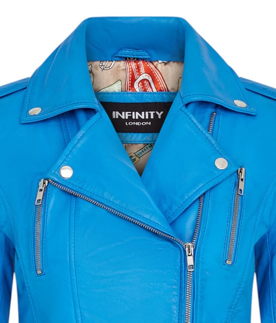 Chaqueta motera de cuero azul Brando para mujer - Constantia - Image 6