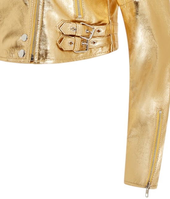 Chaqueta motera de cuero Brando corta dorada para mujer - Damasco - Image 6