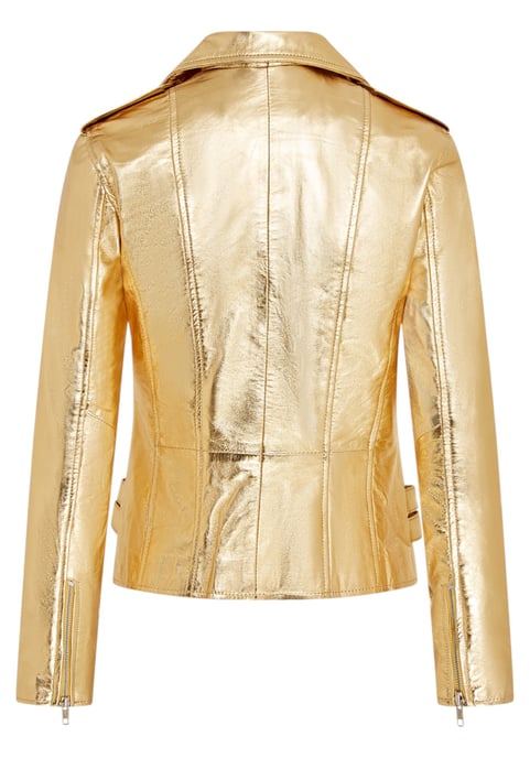 Chaqueta motera Brando de cuero dorado para mujer - Constantia - Image 5
